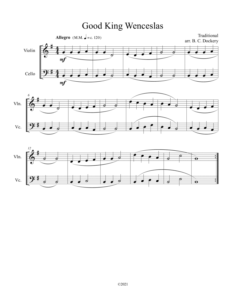 Good King Wenceslas (Violin and Cello Duet) (arr. B. C. Dockery)