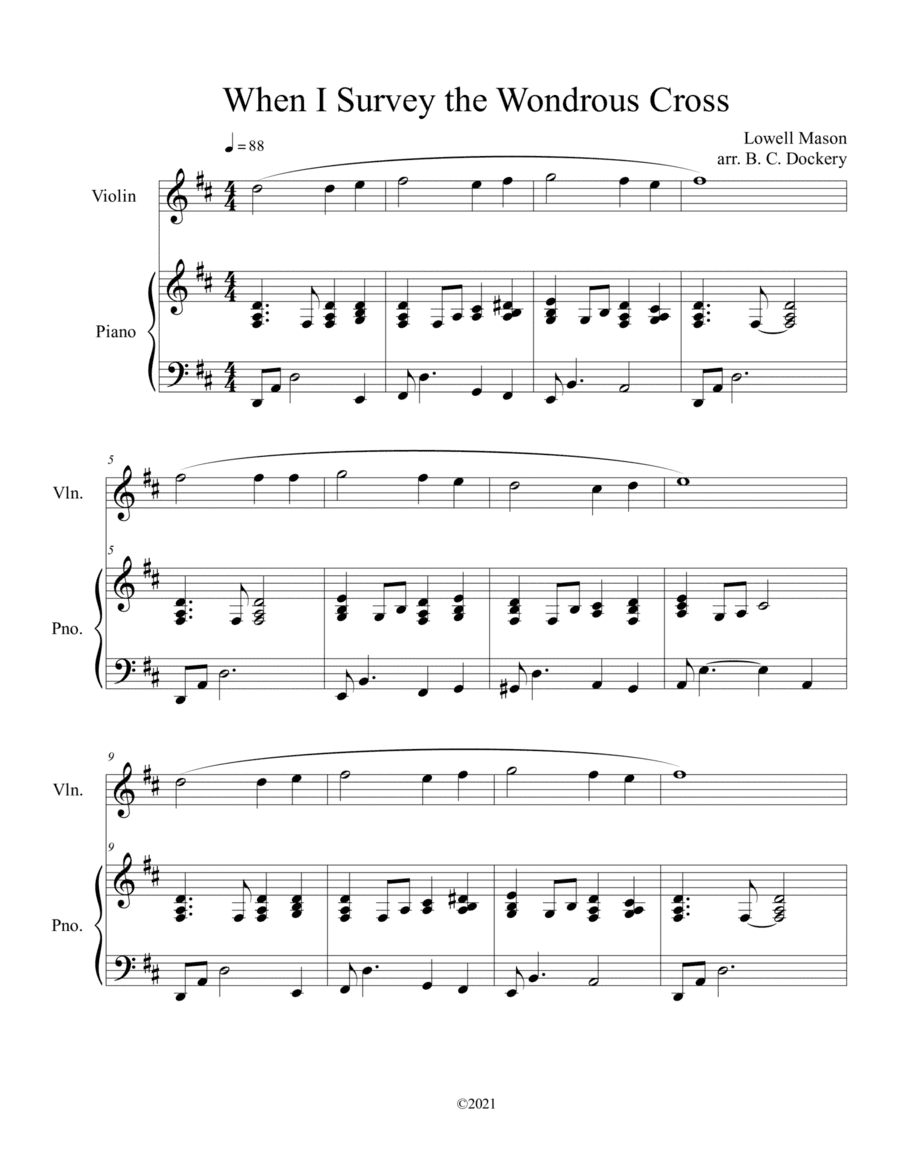 When I Survey the Wondrous Cross (Violin Solo) with optional piano accompaniment (arr. B. C. Dockery)