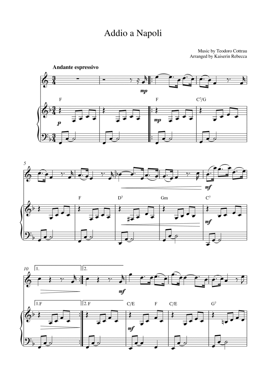 Addio a Napoli (for English horn solo and piano accompaniment) (arr. Kaiserin Rebecca)