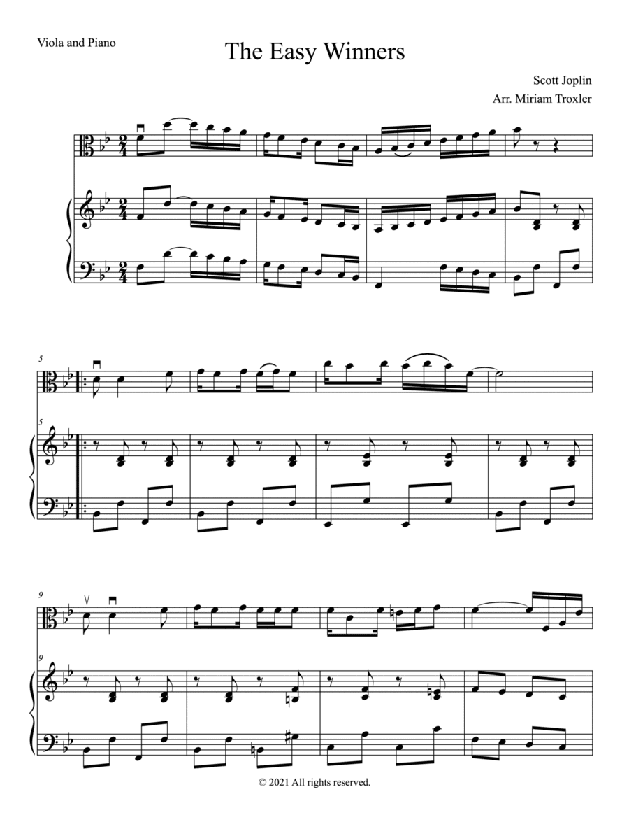 The Easy Winners Duet for Viola and Piano (arr. Miriam Troxler)
