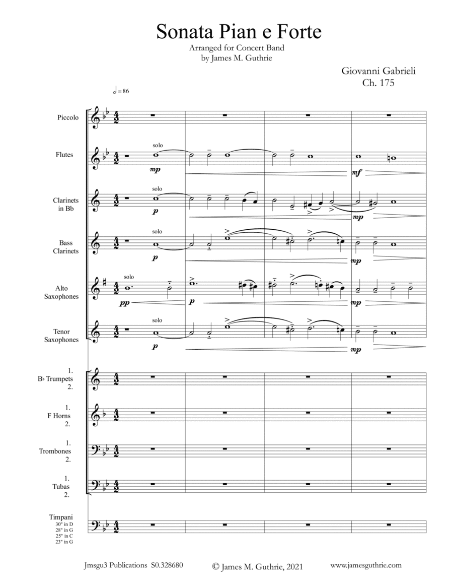 Gabrieli: Sonata Pian e Forte Ch. 175 for Concert Band (arr. James M. Guthrie, ASCAP)