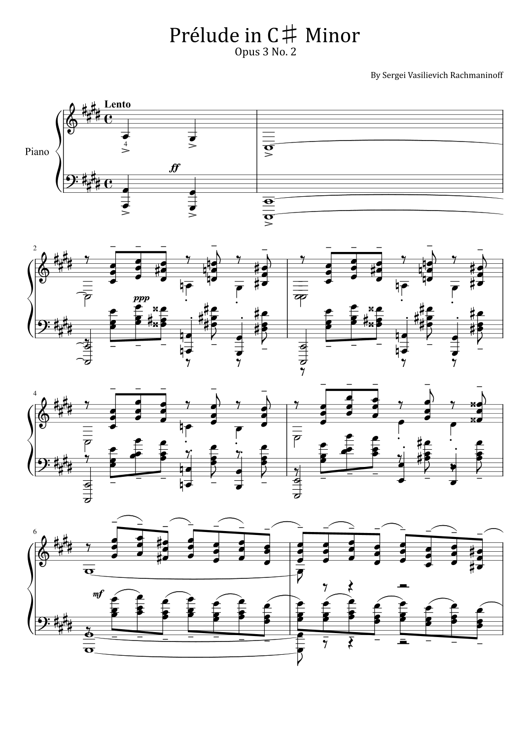 Rachmaninoff - Prélude in C? Minor - Op.3 No. 2 - Original With Fingered (arr. poon)