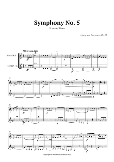 Symphony No. 5 by Beethoven for French Horn Duet (arr. Ander)