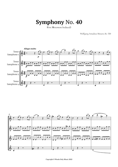 Symphony No. 40 by Mozart for Tenor Sax Quartet (arr. Ander)