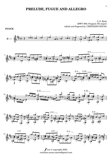 FUGUE [ from BWV 998 by J.S.Bach ] solo guitar (arr. Cristiano Sousa)