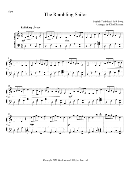 The Rambling Sailor for solo harp (no levers required) (arr. Kim Kirkman)