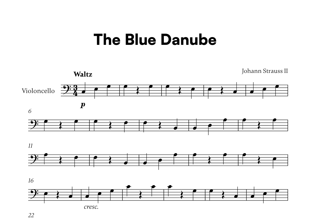 Johann Strauss II - The Blue Danube for Cello Solo (arr. Cadenza Editions)