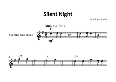 Silent Night - Soprano saxophone solo with chord symbols (arr. Glauco Fernandes)