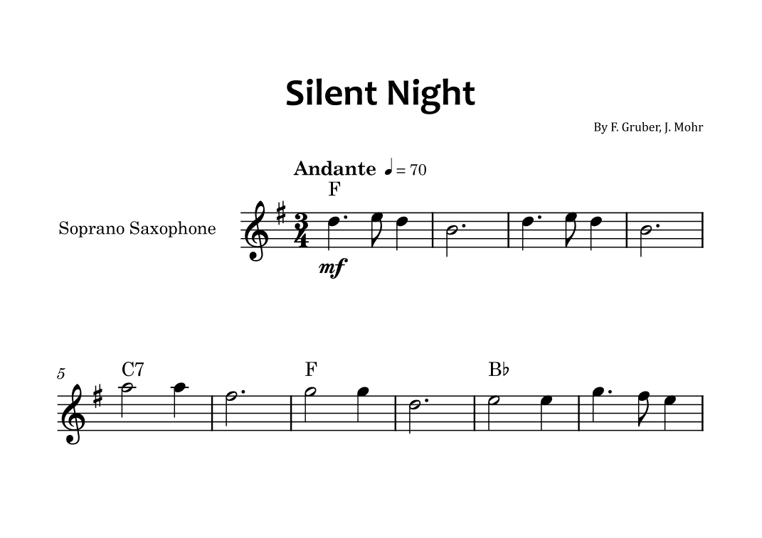 Silent Night - Soprano saxophone solo with chord symbols (arr. Glauco Fernandes)
