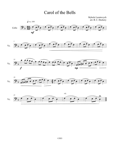 Carol of the Bells (Cello Solo) (arr. B. C. Dockery)