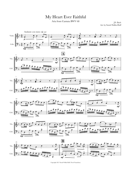 Bach's My Heart Ever Faithful (Violin & Cello) (arr. Sarah Wallin Huff)