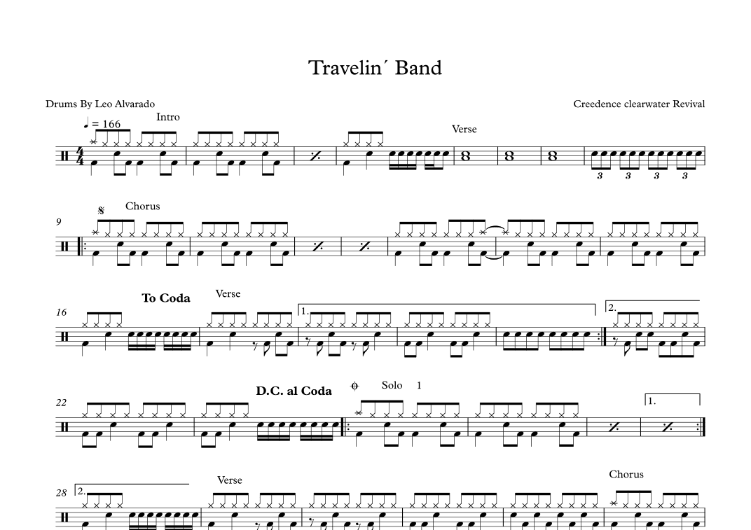 Travelin' Band (arr. Drum Transcription; Leo Alvarado)