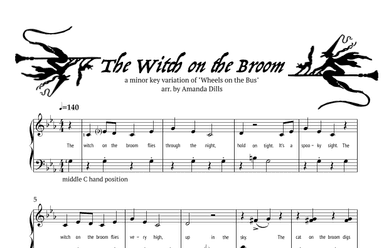 The Witch on the Broom (a Halloween variation of Wheels on the Bus for Easy Piano) (arr. Amanda Dills)