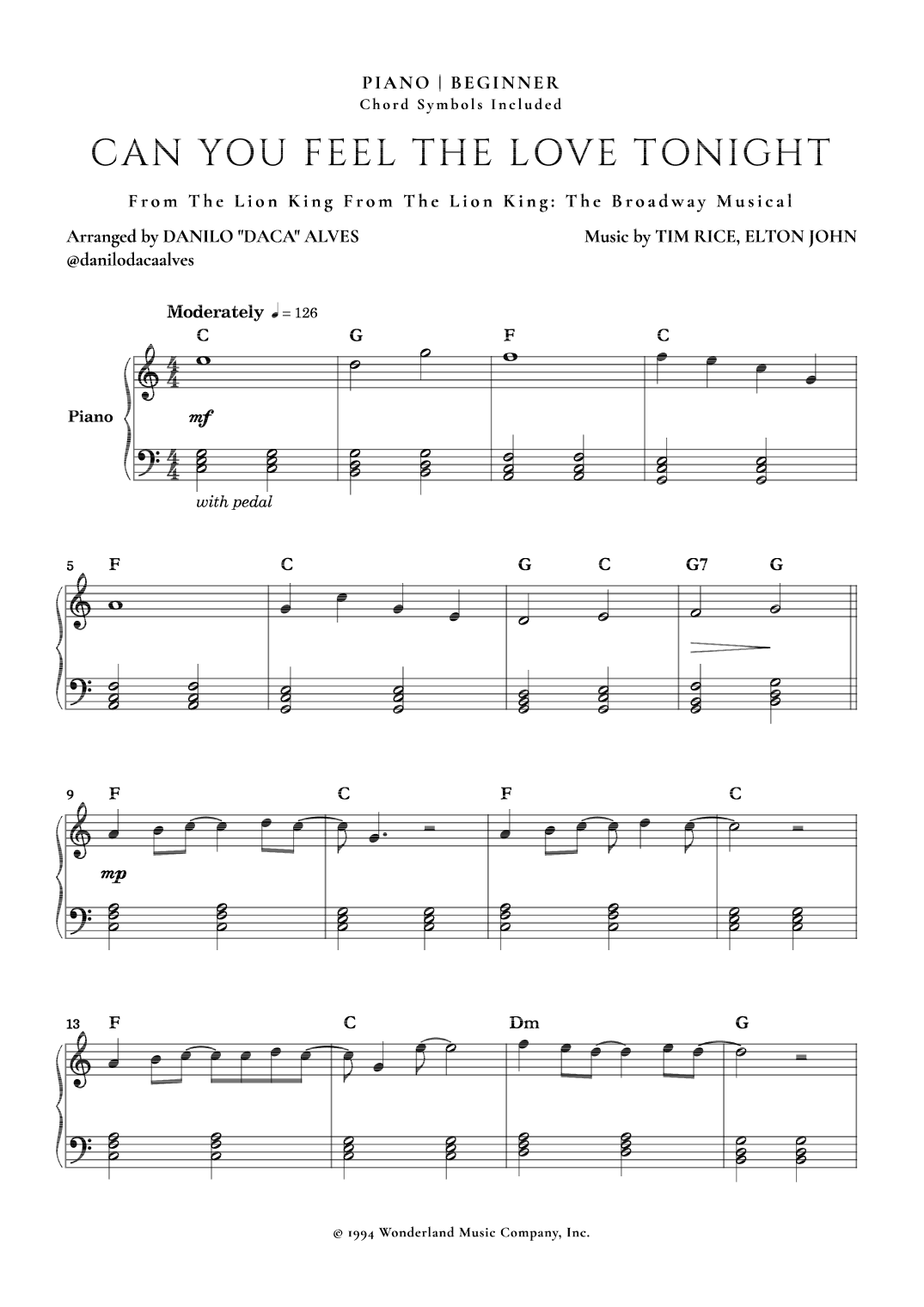 Can You Feel The Love Tonight (arr. Danilo "Daca" Alves)