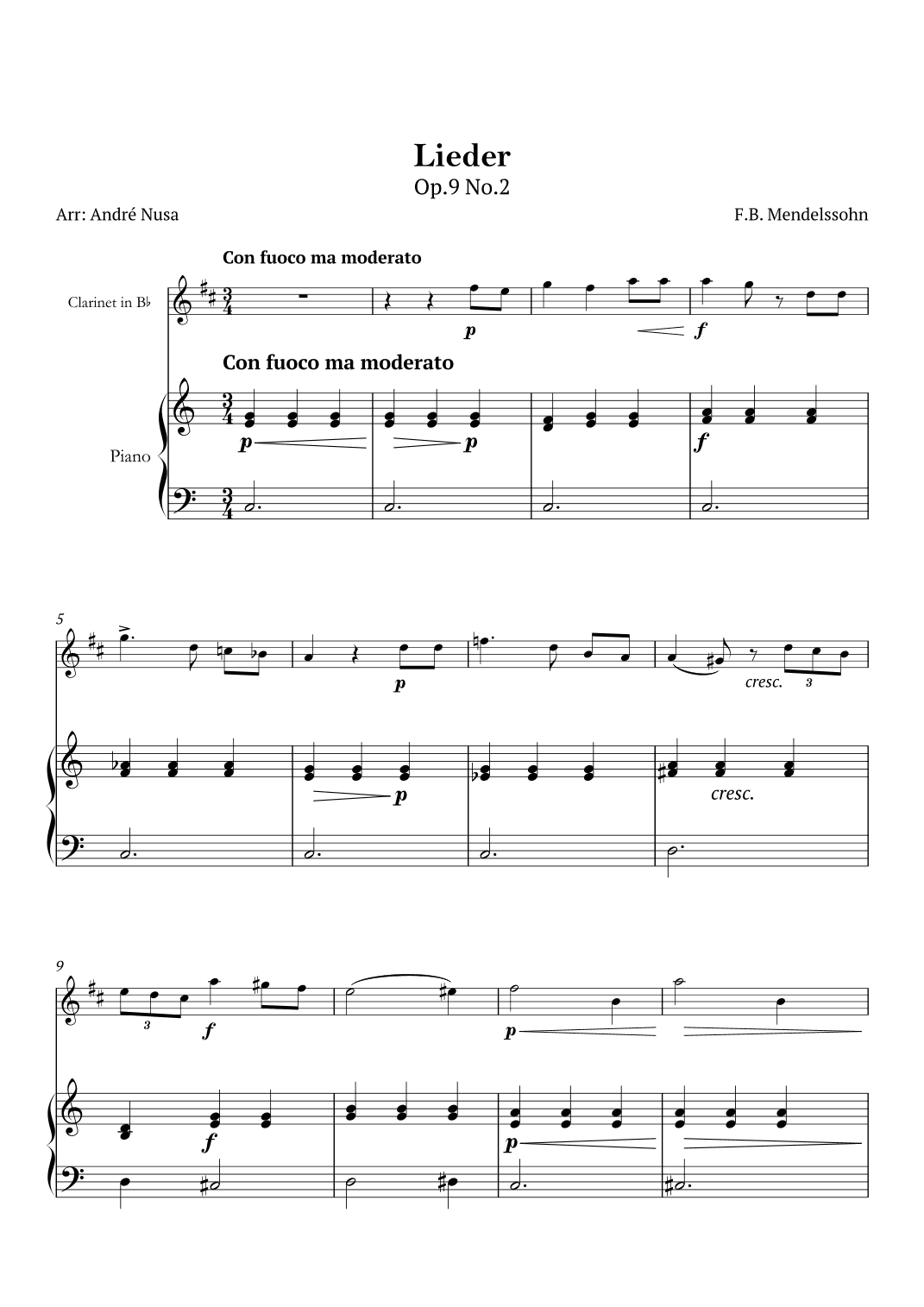 Lieder Op.9 No.2 (arr. André Nusa)