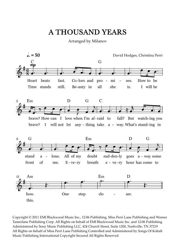 A Thousand Years (arr. Milanov)