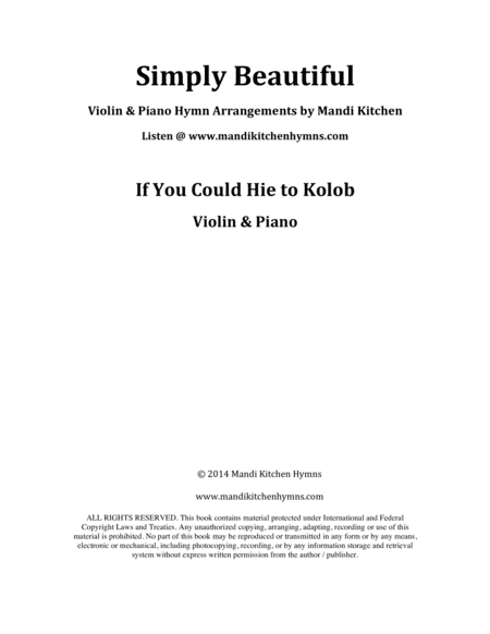 If You Could Hie to Kolob (Violin & Piano) (arr. Mandi Kitchen)
