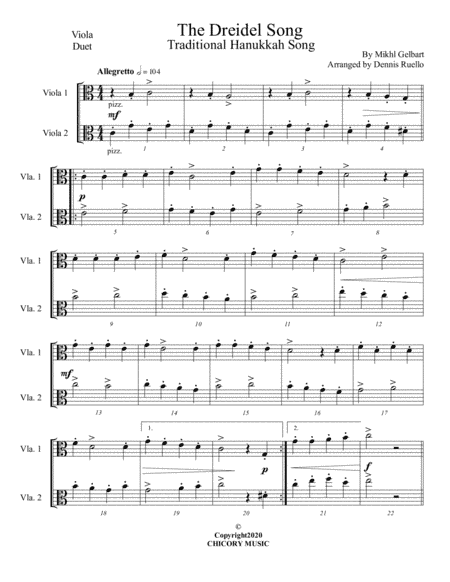 The Dreidel Song - Viola Duet - Intermediate (arr. Dennis Ruello)