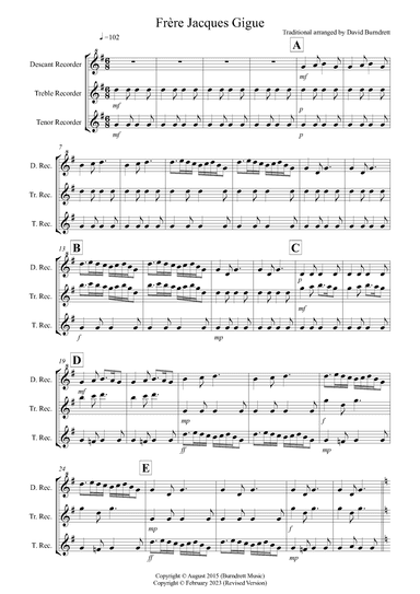 Frere Jacques for Recorder Trio (arr. David Burndrett)