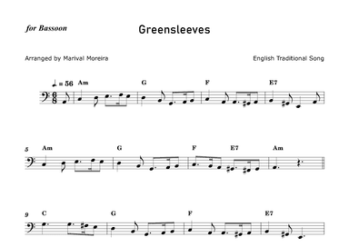 Greensleeves - Bassoon solo (with chords) (arr. Marival Moreira)
