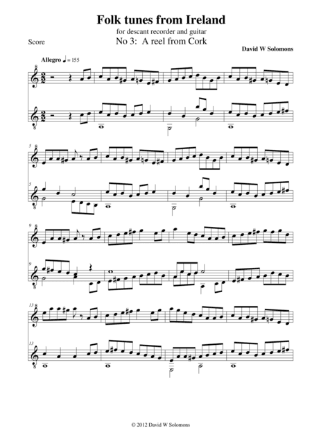 Folk tunes from Ireland No 3 Reel from Cork (arr. David Warin Solomons)