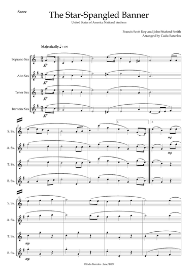 The Star-Spangled Banner - EUA Hymn (Sax Quartet) (arr. Cadu Barcelos)
