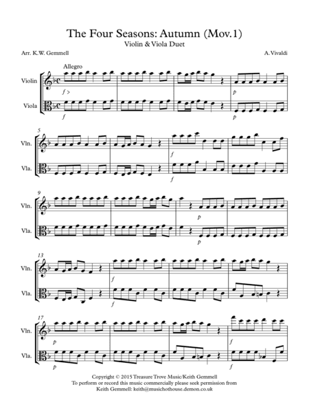 The Four Seasons - Autumn (Mov.1): Violin & Viola Duet (arr. Keith Gemmell)