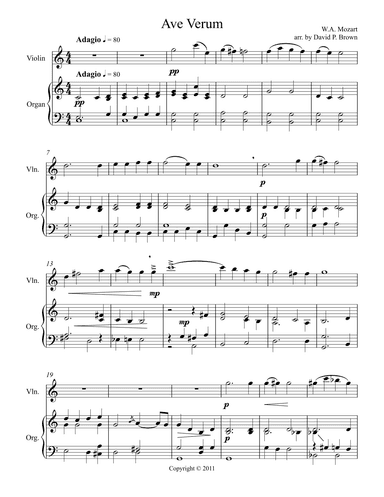 Ave Verum for Solo Violin and Organ (arr. David Brown)