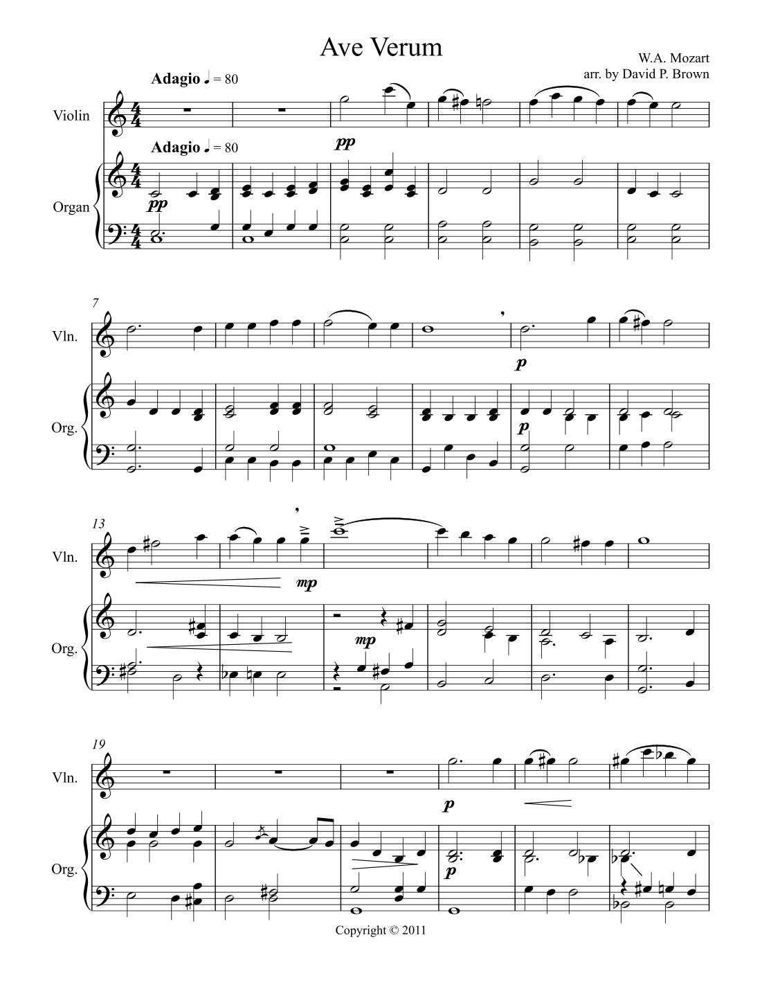 Ave Verum for Solo Violin and Organ (arr. David Brown)