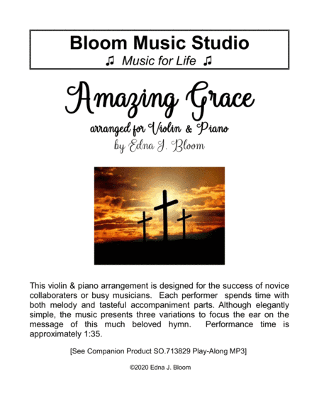 Amazing Grace (Violin & Piano) (arr. Edna J. Bloom)