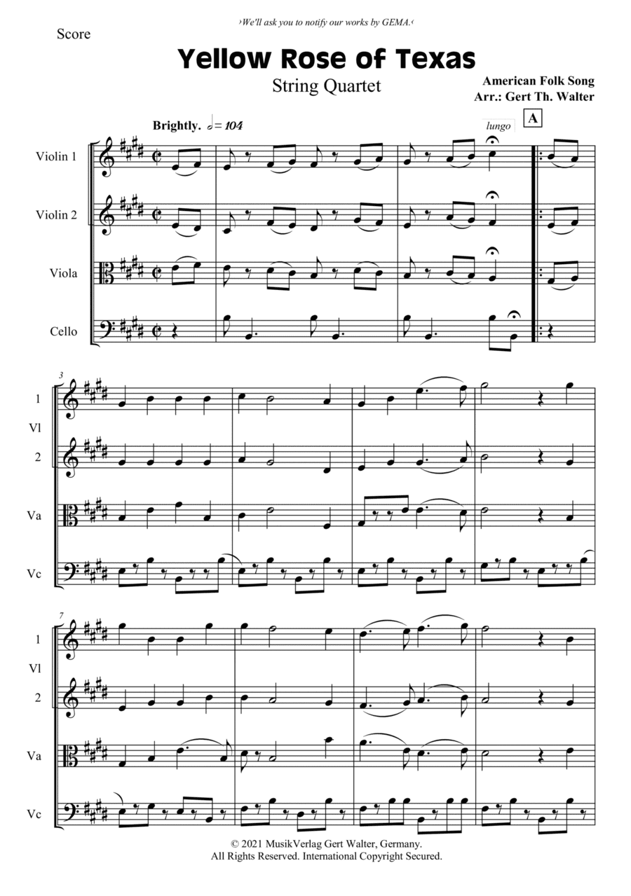 Yellow Rose of Texas (arr. Gert Th. Walter)