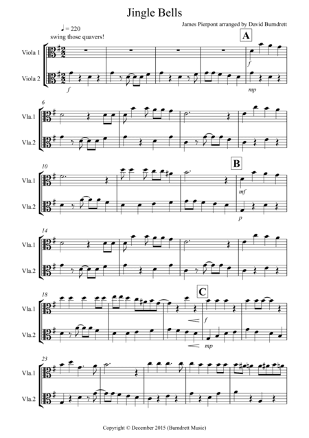 Jingle Bells (Jazzy Style!) for Viola Duet (arr. David Burndrett)