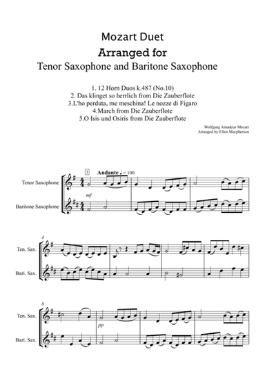 Mozart Duet arranged for Tenor Saxophone and Baritone Saxophone (arr. Ellen Macpherson)
