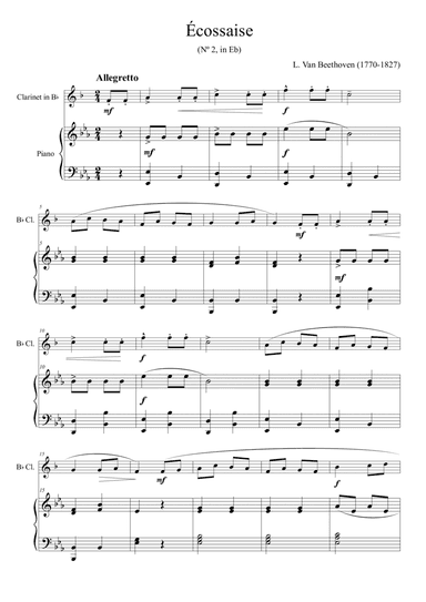 Écossaise (Nº 2, in Eb) - for clarinet Bb and piano (arr. Passoni Music)