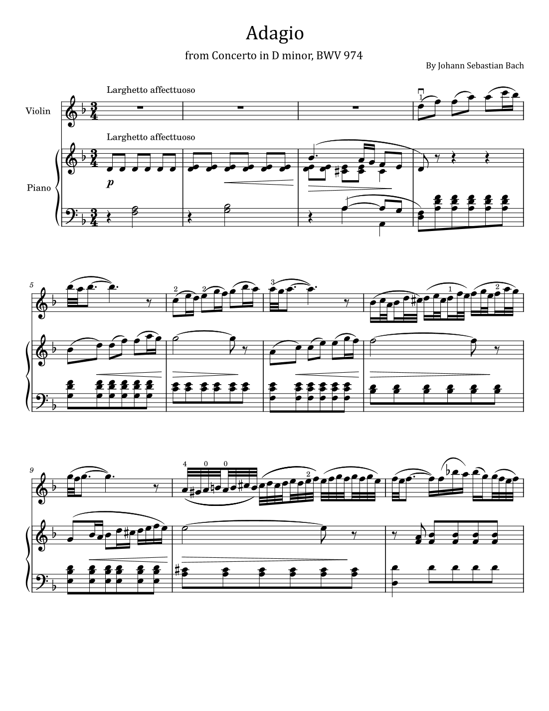 Adagio from Concerto in D minor BWV 974 - for Violin and Piano (arr. poon)