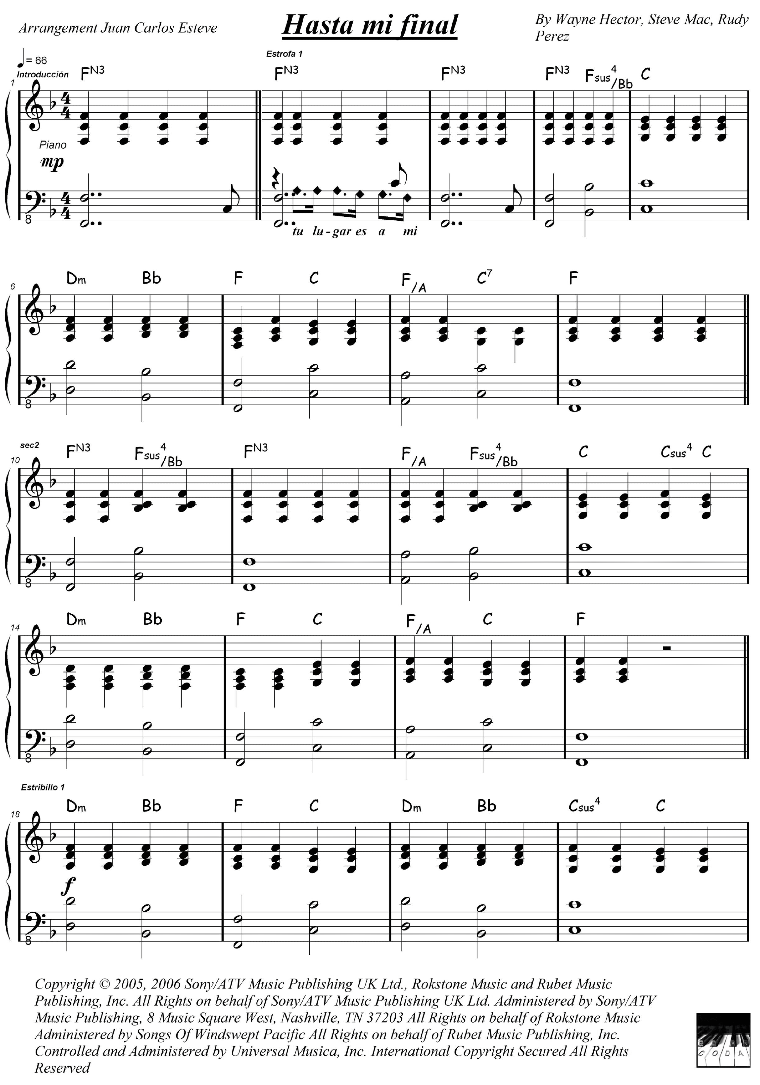 Hasta Mi Final (arr. juan carlos esteve / Gran Coda)