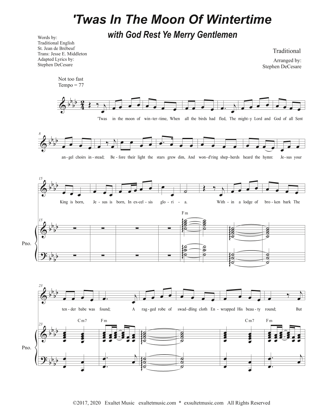 'Twas In The Moon Of Wintertime (with "God Rest Ye Merry Gentlemen") (Vocal Solo) (arr. Stephen DeCesare)