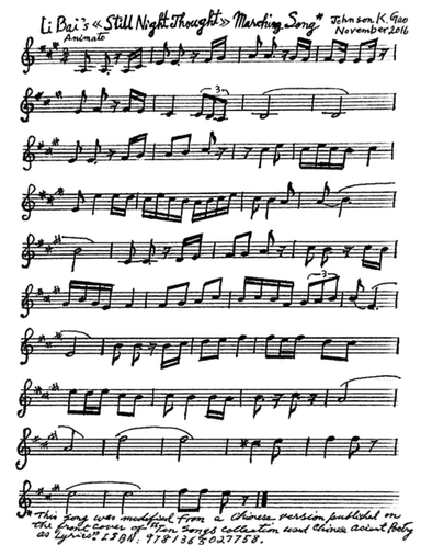Sheet line music of the melody of the poem song "Still Night Thought"
