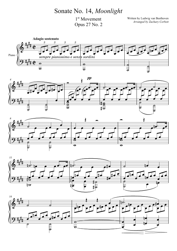 Sonate No. 14, “Moonlight” 1st Movement (arr. Zachary Corbett)