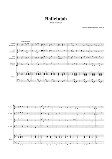 Hallelujah by Handel for Sax Quartet and Piano (arr. Langanho)