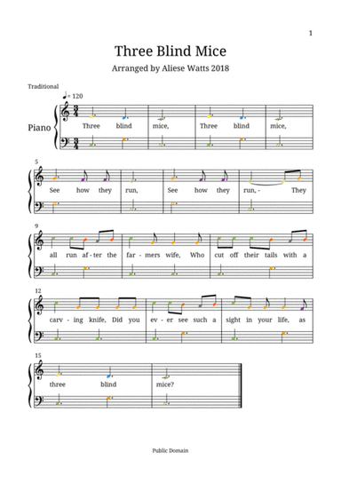 Three Blind Mice (Children's Beginner Piano) (arr. Aliese Watts)