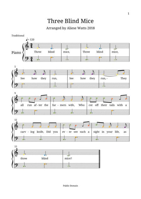Three Blind Mice (Children's Beginner Piano) (arr. Aliese Watts)