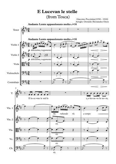 E lucevan le stelle - strings and voice (arr. Oswaldo Hernandez Otero)
