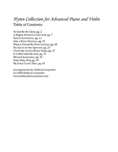 Hymn Collection for Advanced Piano & Violin (arr. Kathryn Carpenter)