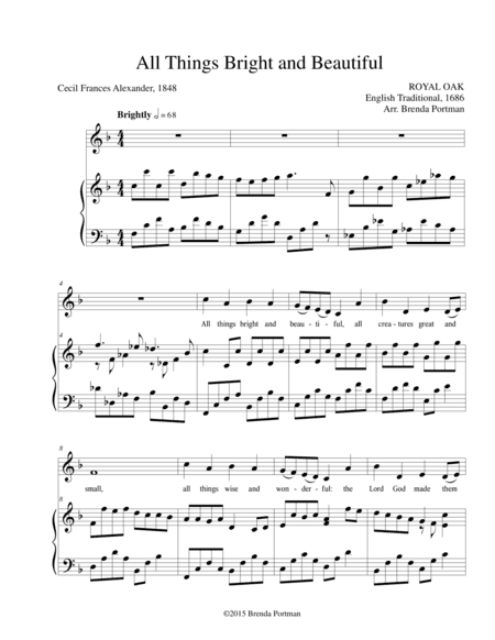All Things Bright and Beautiful (ROYAL OAK), Low Voice, arr. Brenda Portman (arr. Brenda Portman)