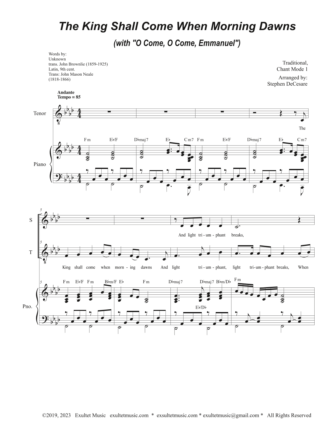 The King Shall Come (with "O Come, O Come, Emmanuel") (2-part choir - (Sop. and Ten.) (arr. Stephen DeCesare)
