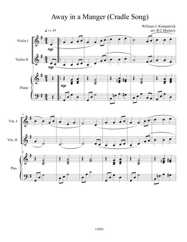 Away in a Manger (Cradle Song) for violin duet with piano accompaniment (arr. B C Dockery)