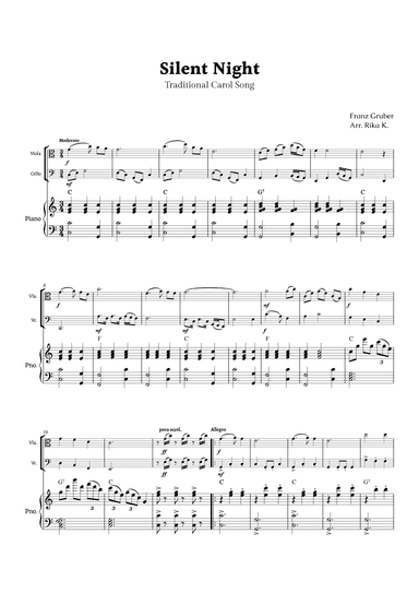 Silent Night for Viola and Cello Duet with Piano (arr. Rika K.)