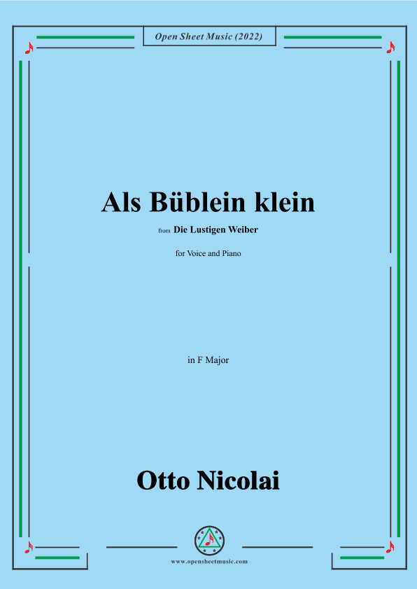 Nicolai-Als Bublein klein,in F Major,from Die Lustigen Weiber (arr. OSM Press)