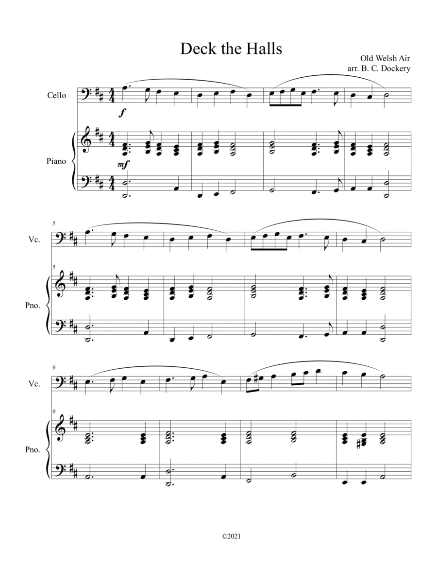 Deck the Halls (Cello Solo with Piano Accompaniment) (arr. B. C. Dockery)